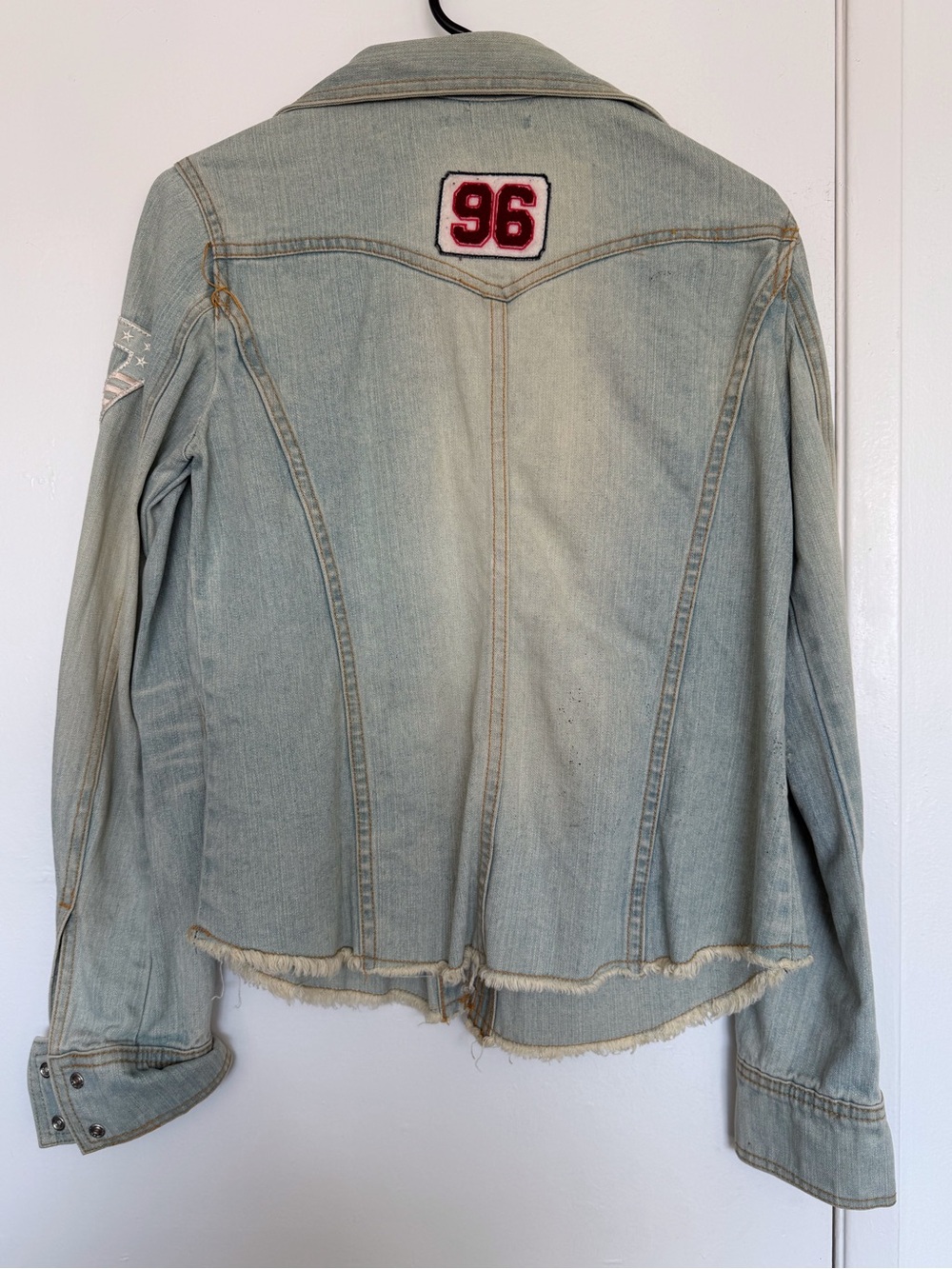 Light Blue Denim Jacket with '96' Patch - Casual Women's Jean Jacket